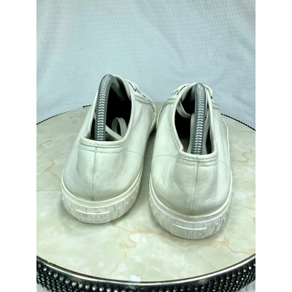 Eileen Fisher Leather Low Top Shoes Womens Sz 10 Cream Lace Up Comfort Sneakers